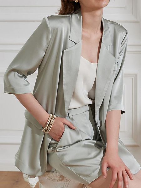 

early autumn womens thin office blazer +shorts suit set lady single button coat outwear high waist straight shorts women's two piece pa, White