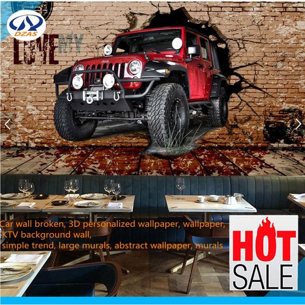 

wallpapers car wall broken, 3d personalized wallpaper, , ktv background wall, simple trend, large murals, abstract mural