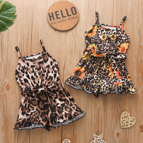 

girls jumpsuit cotton baby romper summer flower leopard one piece clothing braces shorts sweet bodysuits kids clothes children wear b6668, Blue