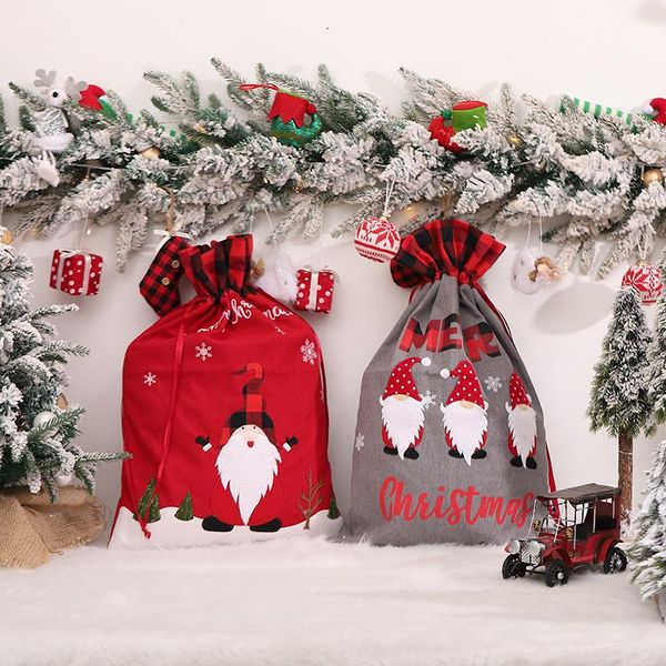 

christmas decorations year 2022 linen large santa sack drawstring bags decoration for home ornaments noel natal navidad 2021 presents