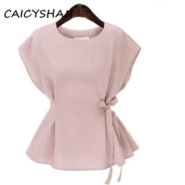 

women's blouses & shirts summer women shirt vestido plus size loose slim collect waist solid short sleeve for large blouse, White