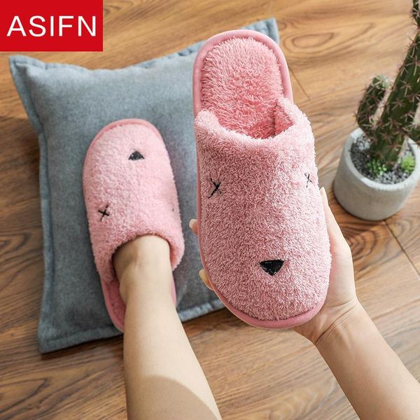 

cotton slippers with fur women winter couples indoor warm cute cartoon home household fluffy ladies men, Black