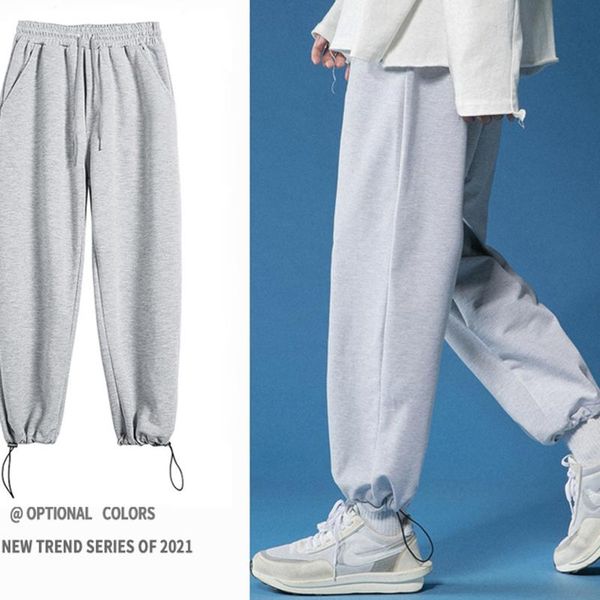 

men's pants 2021 autumn and winter solid men ankle-length straight casual harem normal 2 colors plus size 2xl, Black