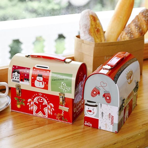 

christmas decorations candy box cookie storage container kids gifts tinplate savings jar iron can handbag ornaments home decoration