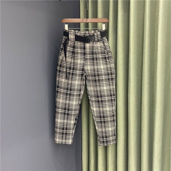

pants arrival autumn korea fashion women high waist loose woolen plaid all-matched casual ankle-length harem pants v216 ng7e, Black;white