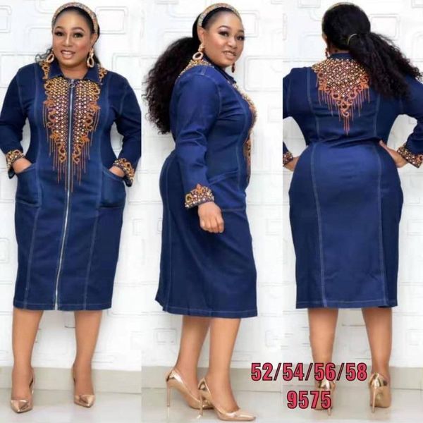 

plus size women denim pencil dresses birthday party midi dress 2021 elegant long sleeve evening bodycon ethnic clothing, Red