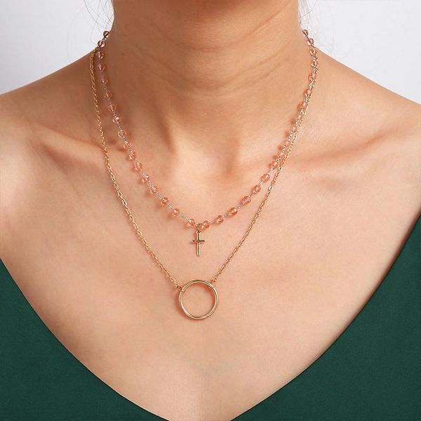 

pendant necklaces classic cross circle beaded necklace charming multi layer gold clavicle chain choker fashion women party jewelry, Silver