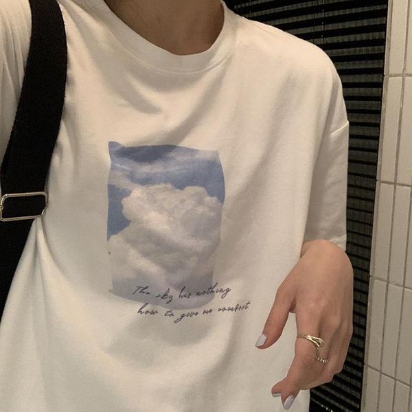 

women's t-shirt spring summer women 2021 harajuku korean style clothes fashion vintage tshirts white cloud alphabet print