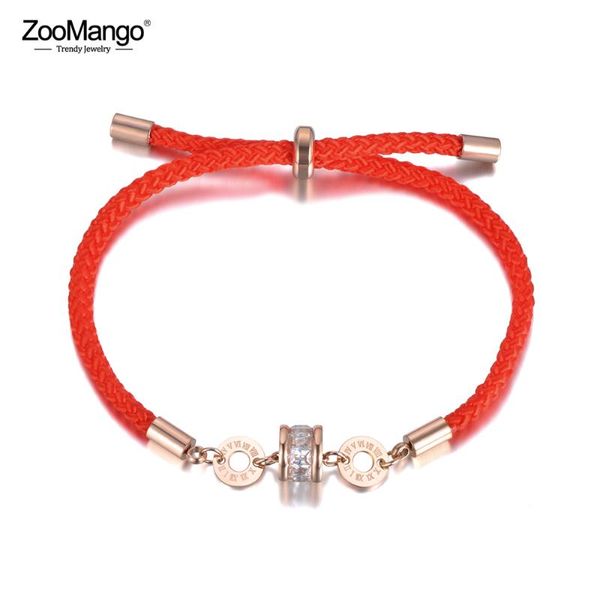 

link, chain zoomango ethnic stainless steel white/black cz crystal roman number charm bracelets for women red rope bracelet jewelry zb19010