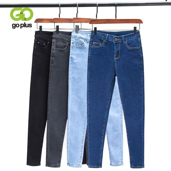 

women's jeans goplus korean style women large size black high waist skinny woman plus pencil pants vaqueros mujer c9572, Blue