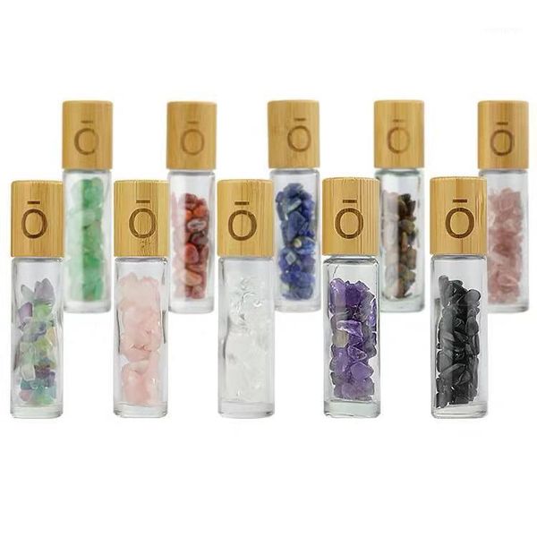 

storage bottles & jars 10pcs 10ml essential oil bamboo roller on with gemstone ball and crystal stone for perfume