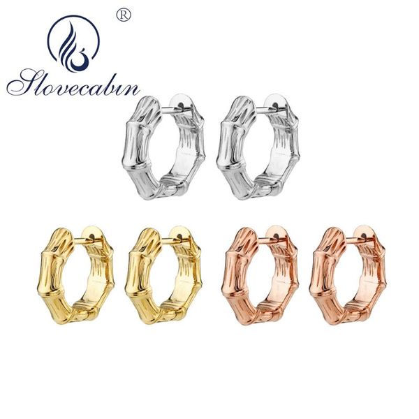 

hoop & huggie slovecabin argent 925 sterling silver bamboo earrings for women circle piercing wedding fine jewelry making girl, Golden;silver