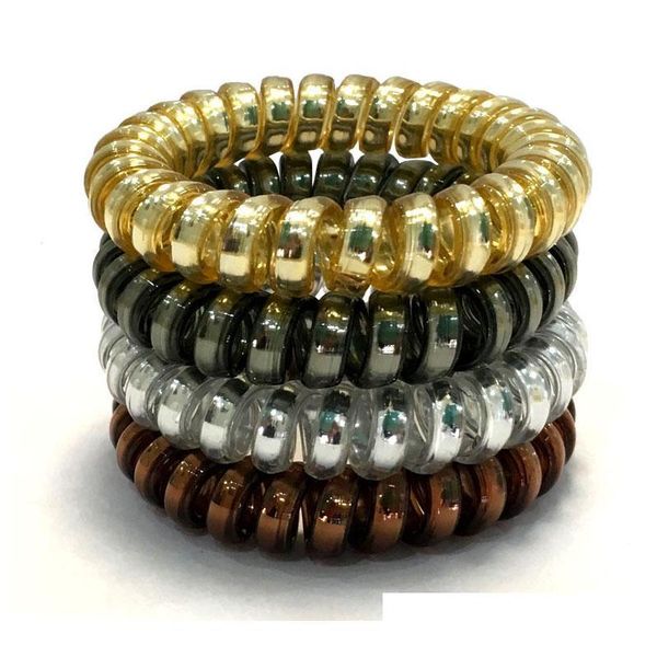 

2021 women rubber hair ties coil elastic hairbands spiral shape hair rope girls headwear accessories telephone wire cord hair ring, Slivery;white