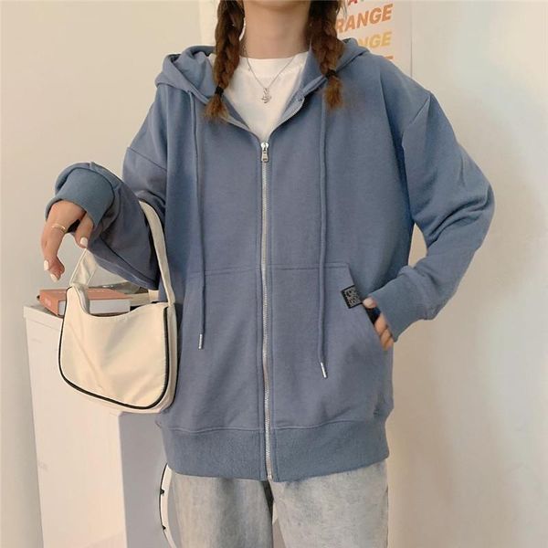 

women 2021 spring and autumn thin loose korean version lazy long sleeve hooded coat ins fashion women's hoodies & sweatshirts, Black