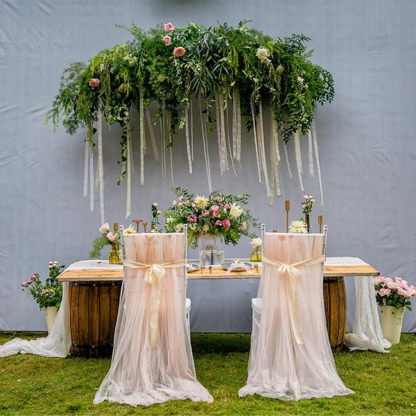 

pieces per pack of long mesh yarn chair cover wedding banquet el dining outdoor skirt decoration covers