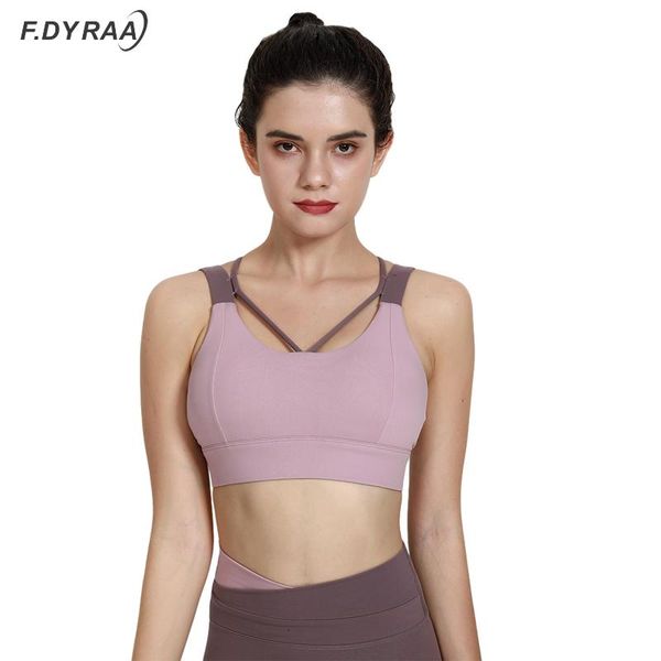 

gym clothing f.dyraa sports bra high impact strappy workout cut out yoga activewear padded wear for women, White;black