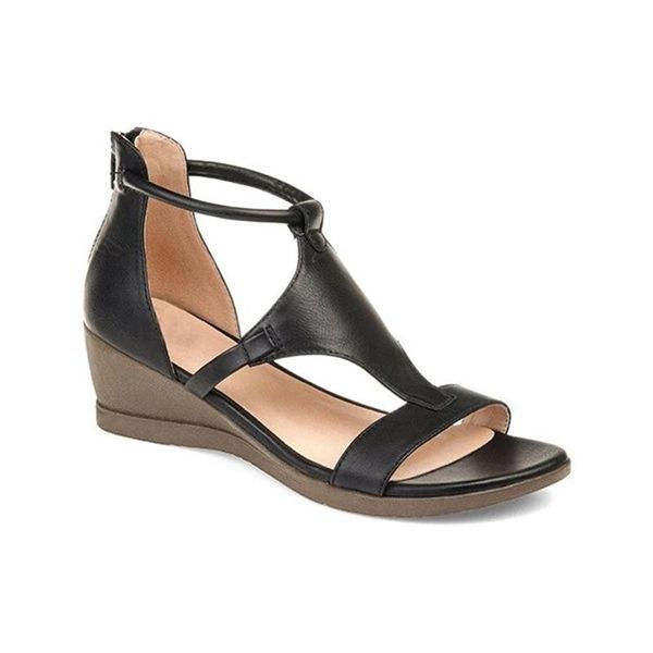 

sandals 2021 back zipper wedge heel women's casual open toe, Black