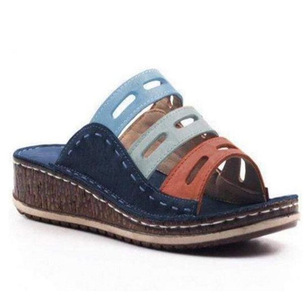 

designer 2021 summer women's slippers fashion slope with large size sandals casual platform shoes, Black