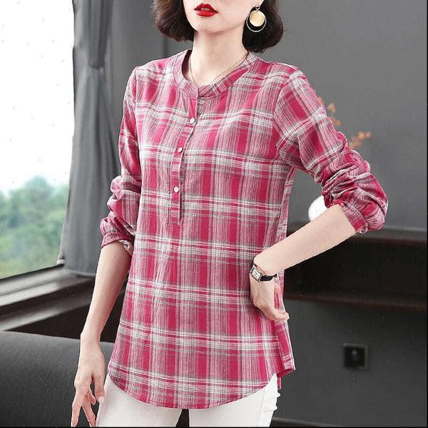 

spring autumn style cotton women shirts o neck long sleeve button plaid korean elegant dd9114, White
