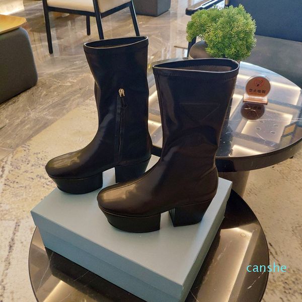 

fashion-women boots autumn and winter ladies high-quality solid leather women's shoe famous luxury designers half-boots platform-sh, Black