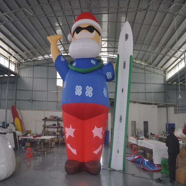 

funny giant 4/6/8m high inflatable santa claus skiing with character balloon for decoration