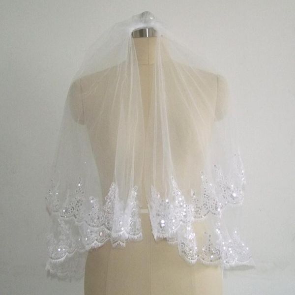 

bridal veils two layer shining lace edge white ivory short veil, Black