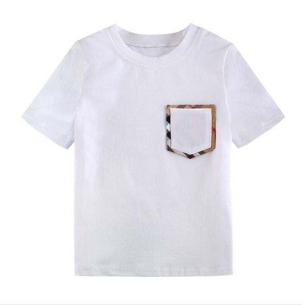 

Summer Boys Girls Tshirt Baby Round Neck Short-sleeved T-shirts Plaid White Cotton Simple T-shirt Kids Casual Tops Tees Children Shirt