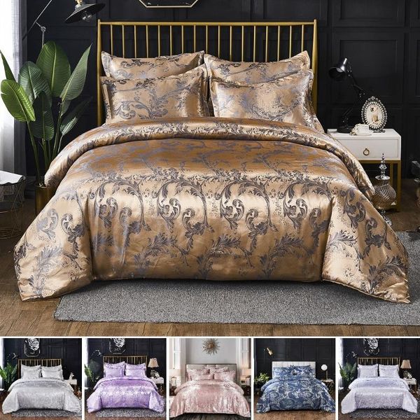 

bedding sets nordic jacquard satin bed set luxuxy duvet cover pillowcase 2/3pcs single/ king/  us/eu/au size