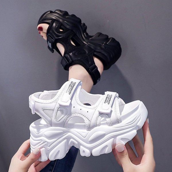 

sandals wedges platform women 2021 summer fashion open ladies sandal outdoor sport chunky sandalias mujer, Black