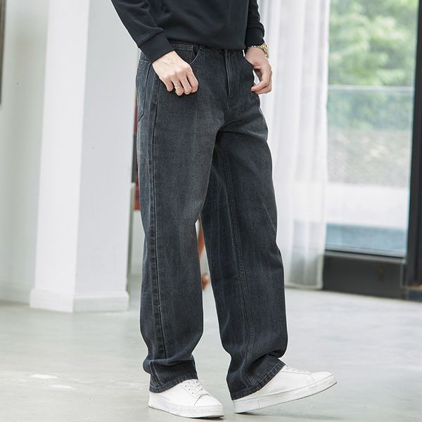 

pantnegro recto suelto holgado jeans hombres harem pierna ancha denim cargo pantalones skateboard streetwear joggers de hip hop pant, Black