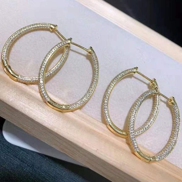 

hoop & huggie women's oval shape earrings, gold inlaid with zircon, Golden;silver