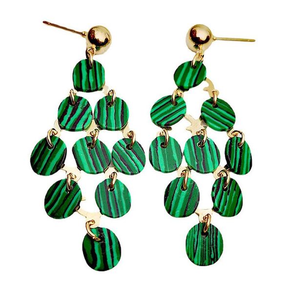 

dangle & chandelier contrast gold green color lustrous metal earrings for women multi-layer disc tassel round drop earring statement jewelry, Silver