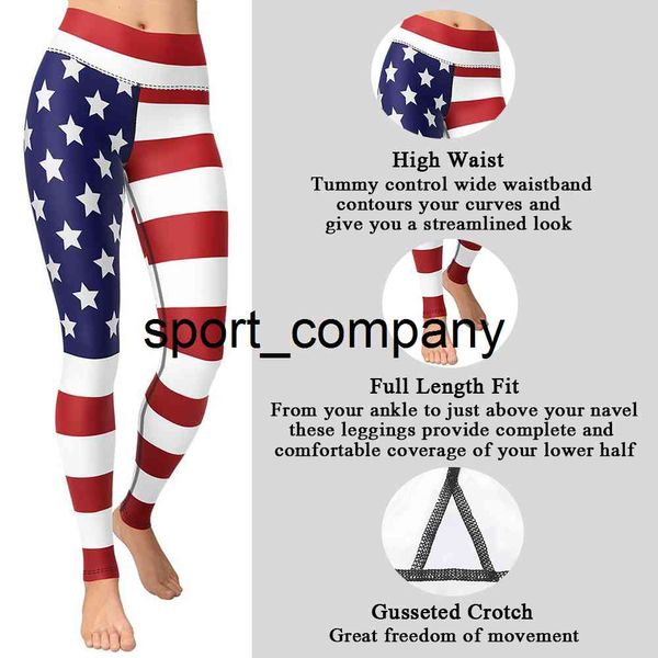 Fitness için Tayt Yurtsever Activewear Pantolon Giyim Amerikan Bayrağı Spor Giysileri Yüksek Bel Rahat Jeggings