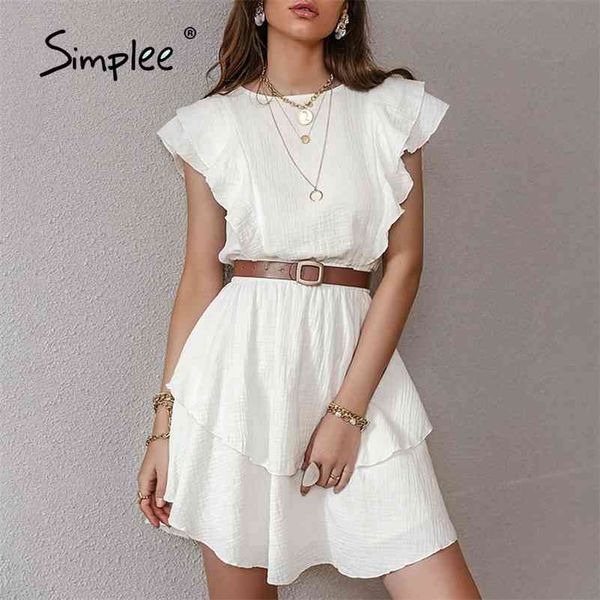 

simplee white cotton female chic dresses fashion solid ruffled mid-length high-waist vestidos sleeveless summer women dress 210323, Black;gray