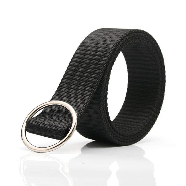 

belts nylon canvas women's belt fashion casual waist strap round ring buckle band solid color knitted waistband, Black;brown