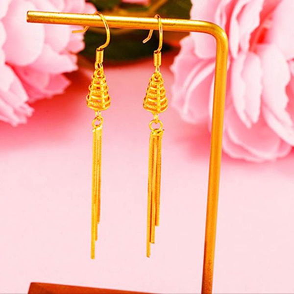 

vintage 24k gold color long thread tassel drop earrings for women never fade glossy geometric korean earring fashion jewelry dangle & chande, Silver