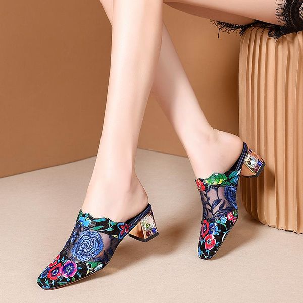 

slippers qzyerai summer product women fashion genuine leather women's shoes cowhide high-heeled sandals, Black