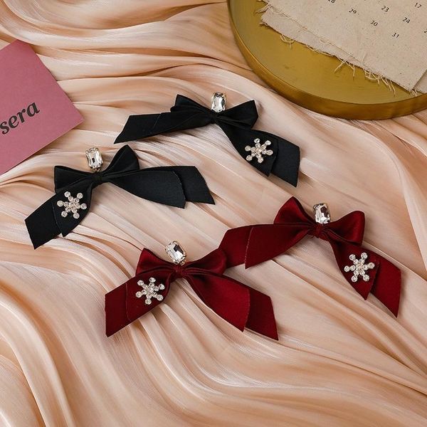 

vsnow temperament wine red black color bowknot dangle earrings for women bling rhinestone snowflake earings fashion jewelry & chandelier, Silver