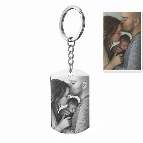 

keychains custom diy tag po keychain stainless steel engraved pograph charm keyring jewelry, Silver