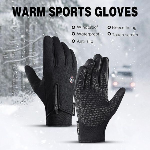 

cycling gloves men women winter three fingers touch-screen fleece windproof waterproof warm outdoors sport bicycle, Black