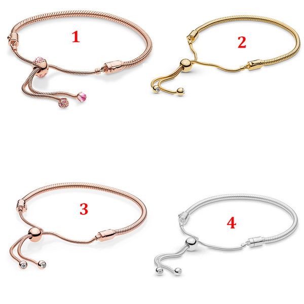 Damenarmbänder aus 925er-Sterlingsilber im Pandora-Stil, Roségold, Kreuz, Schlangenknochenkette, verstellbares Basic-Kettenarmband, luxuriöses Designer-Geschenk mit Box