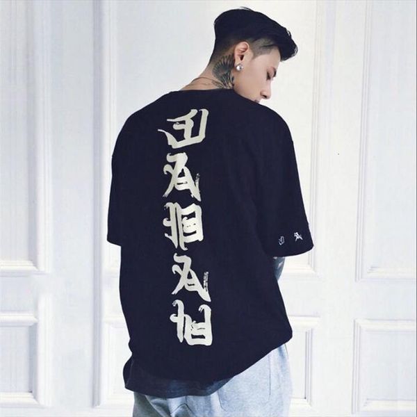 

hip hop tees casual mens t shirts fashion slim fit kanji print short sleeve summer streetwear hombre, White;black