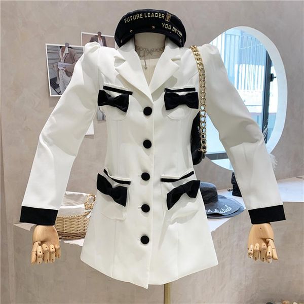 

women's suits & blazers clothing 2021 autumn vintage long sleeve design bow blazer coat top, White;black