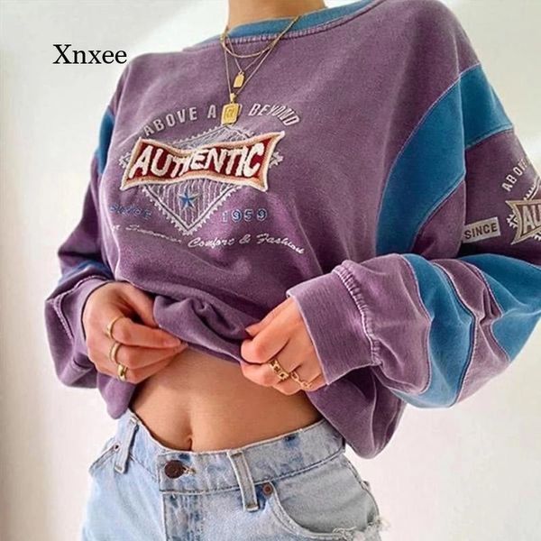 

women's hoodies & sweatshirts 2021 spring and autumn women's embroidered letter print sweater round neck oversized casual purple ho, Black