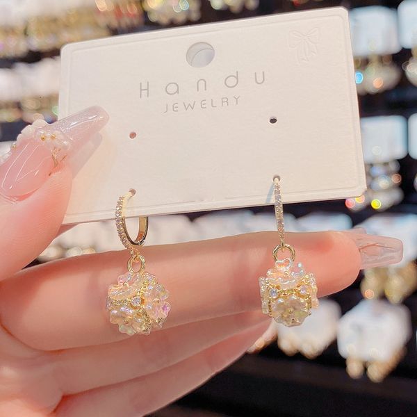 

dangle earrings korean high sense temperament fashion flower ball ear buckle female net red personalized design exquisite, Silver