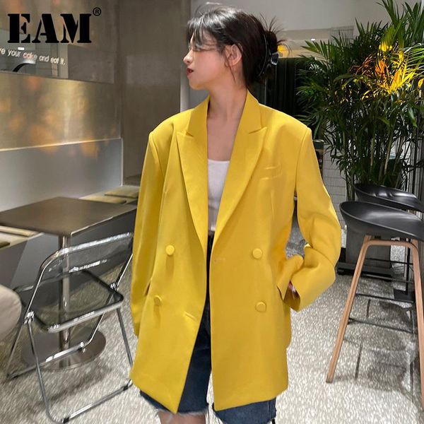 

women's suits & blazers [eam] women yellow shaped big size blazer lapel long sleeve loose fit jacket fashion tide spring autumn 2021 1d, White;black