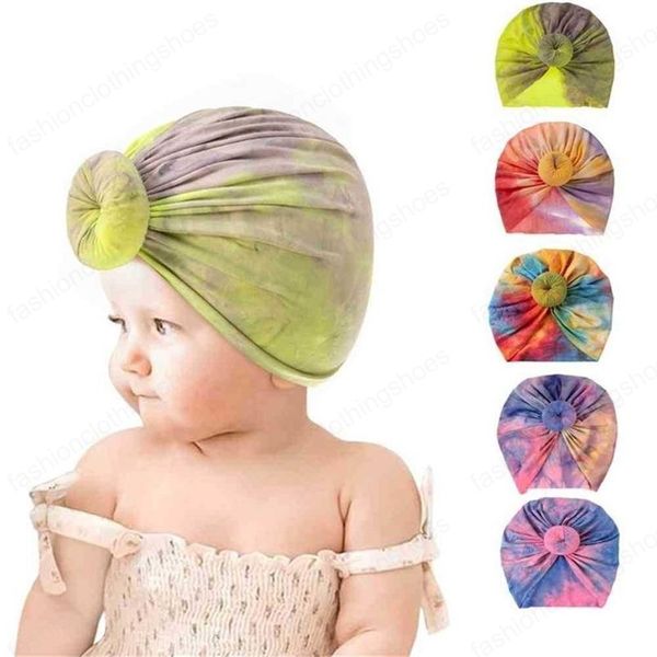 

children tie dyed colors printing newborn baby caps kids boys girls doughnut elastic pullover indian cap head band infant outdoor hat, Yellow
