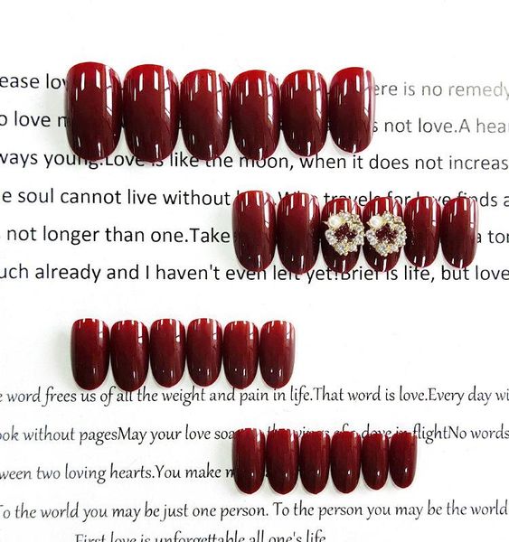 

false nails nail patch medium and long round head pearl diamond gifts for girls m88, Red;gold