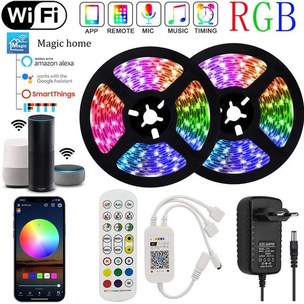 

strips led strip lights bluetooth wifi rgb fita 5m 10m 15m 20m luces for party bedroom tv decoration supports alexa google control