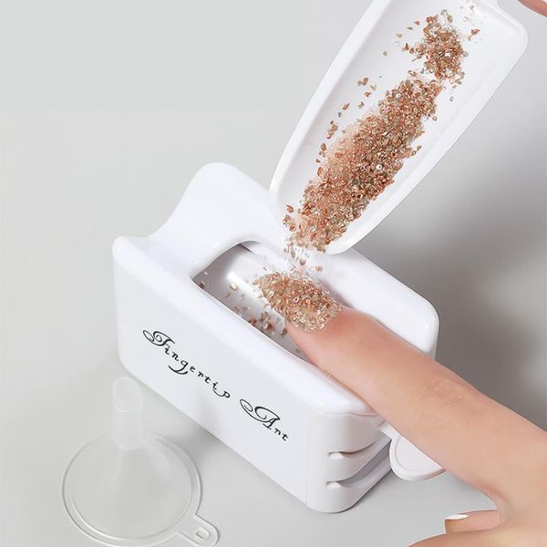 

nail glitter double layer powder drill art manicure tools profesional jewelry recycling box storage portable container white diy, Silver;gold